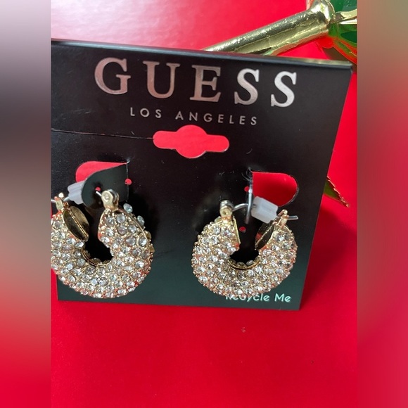Guess Earrings,Guess Gold Crystal Hoop Earrings - Picture 4 of 9